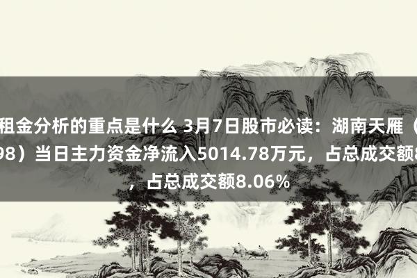 租金分析的重点是什么 3月7日股市必读：湖南天雁（600698）当日主力资金净流入5014.78万元，占总成交额8.06%