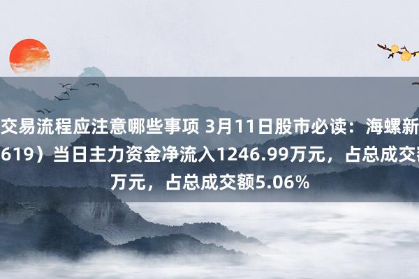 交易流程应注意哪些事项 3月11日股市必读：海螺新材（000619）当日主力资金净流入1246.99万元，占总成交额5.06%