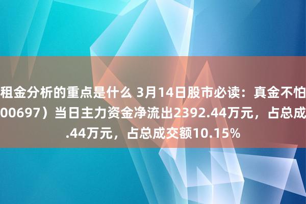 租金分析的重点是什么 3月14日股市必读：真金不怕火石航空（000697）当日主力资金净流出2392.44万元，占总成交额10.15%